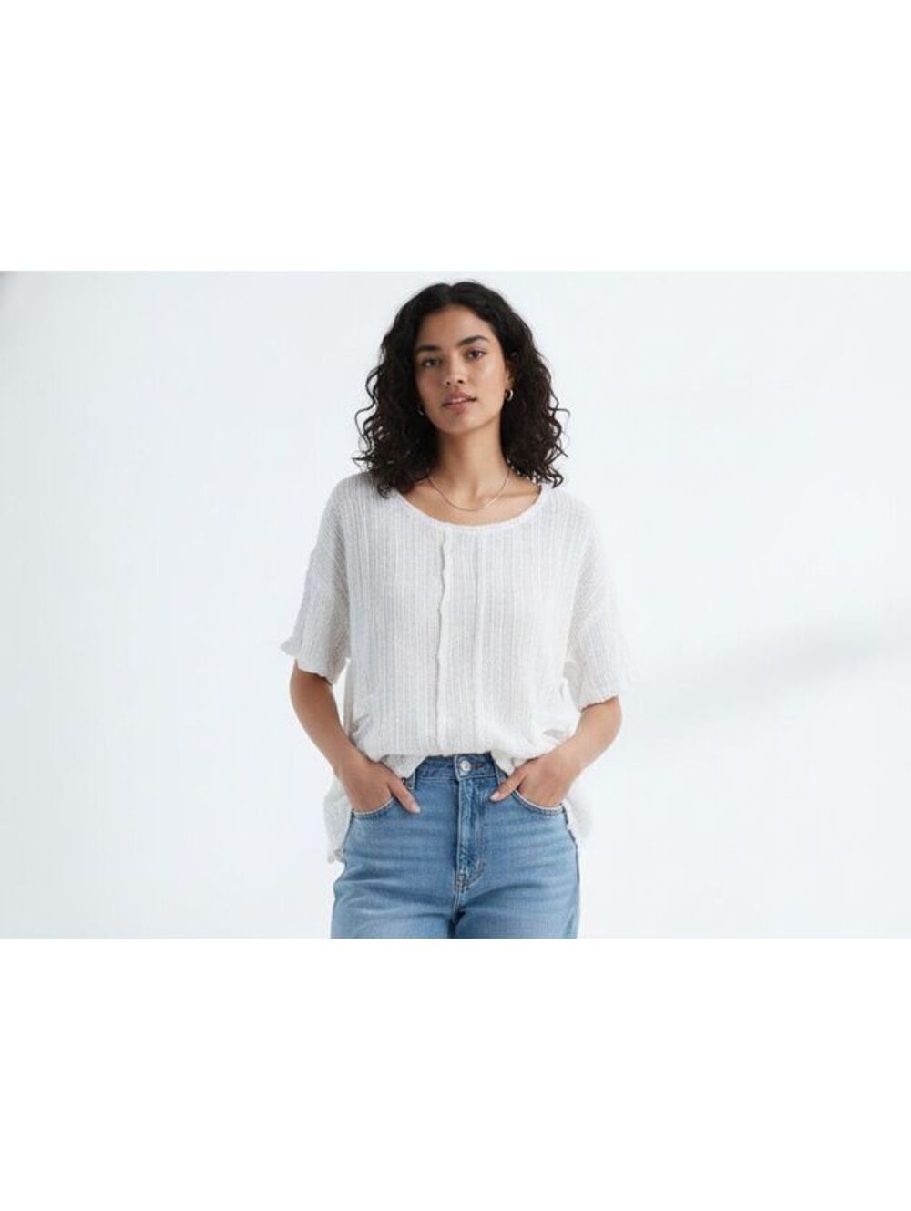 Addison Top by Chalet et Ceci, White Bamboo Blend Recycled Crinkle Jersey Knit M